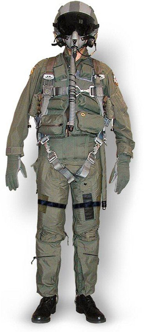 US Air Force pilot wearing a full set of equipment