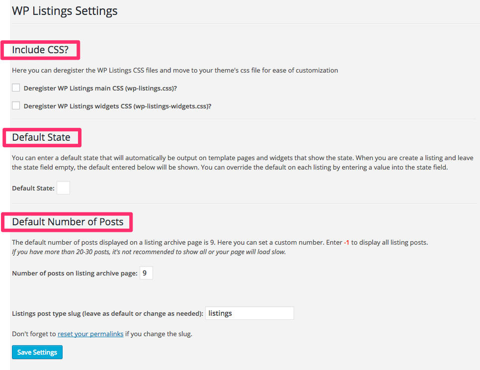 WP Listing Settings