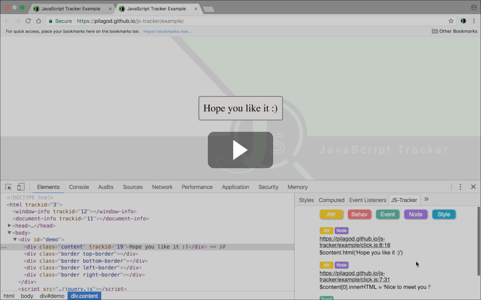 JavaScript Tracker Demo