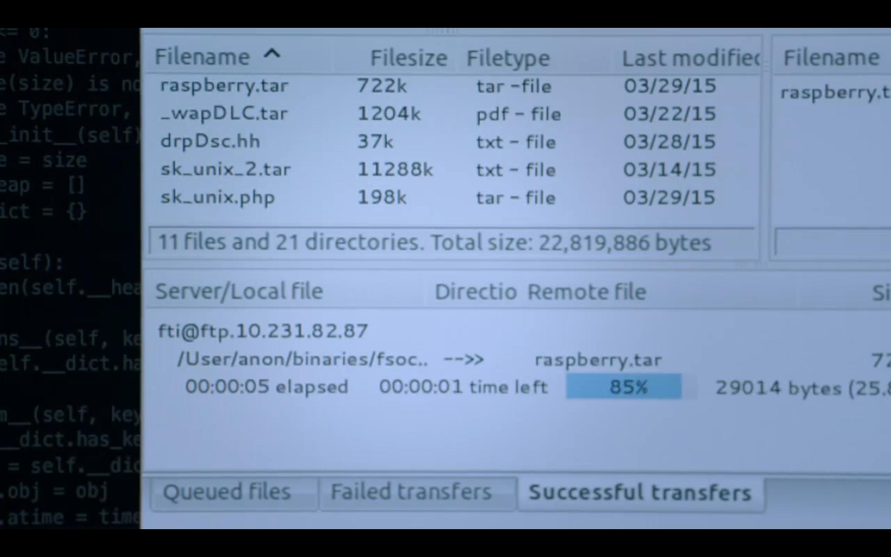 Trenton uses a graphical file transfer program to send her exploit to her FTP server, :robot: screenshot 📷