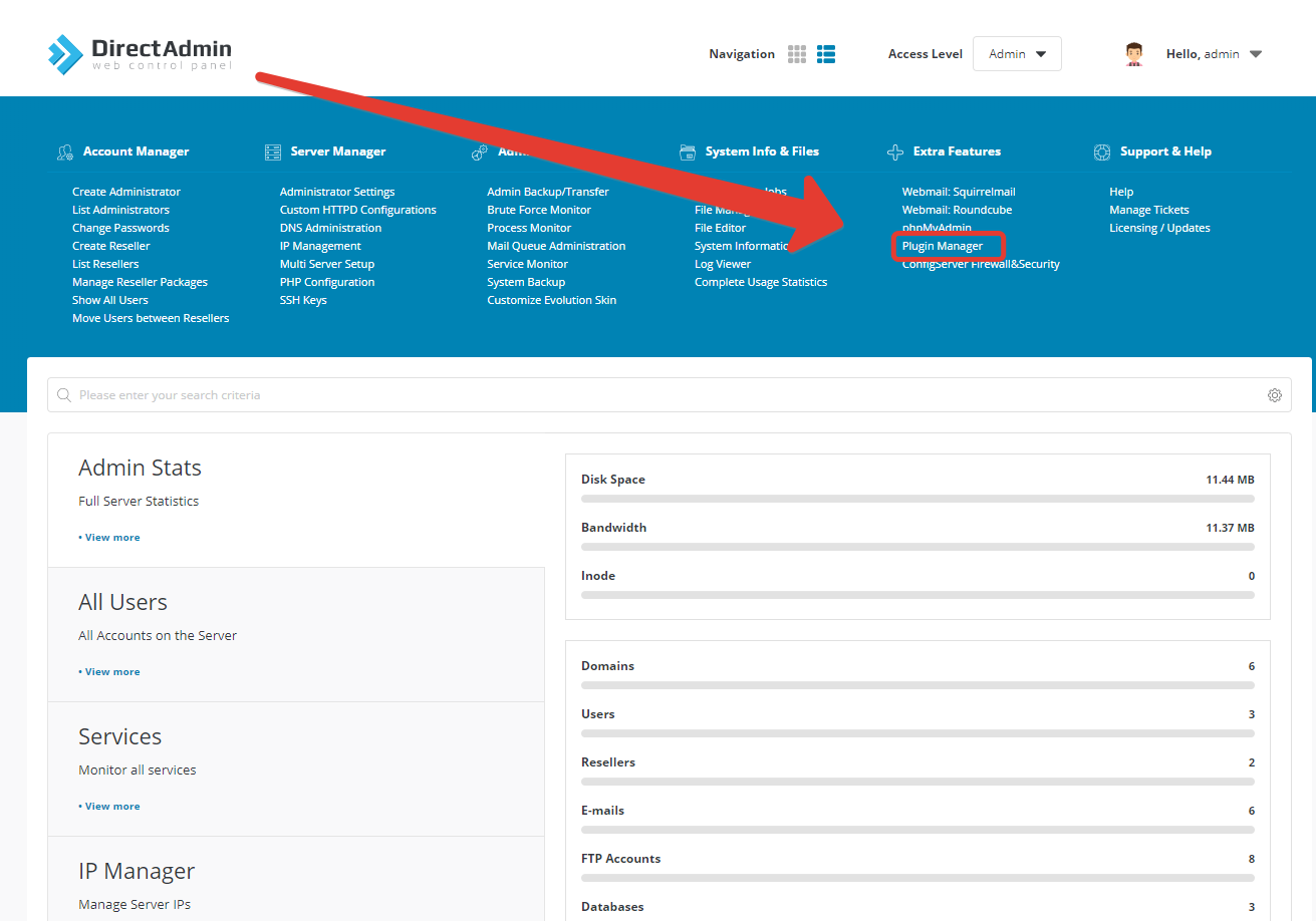 Login Directadmin and click on plugin manager