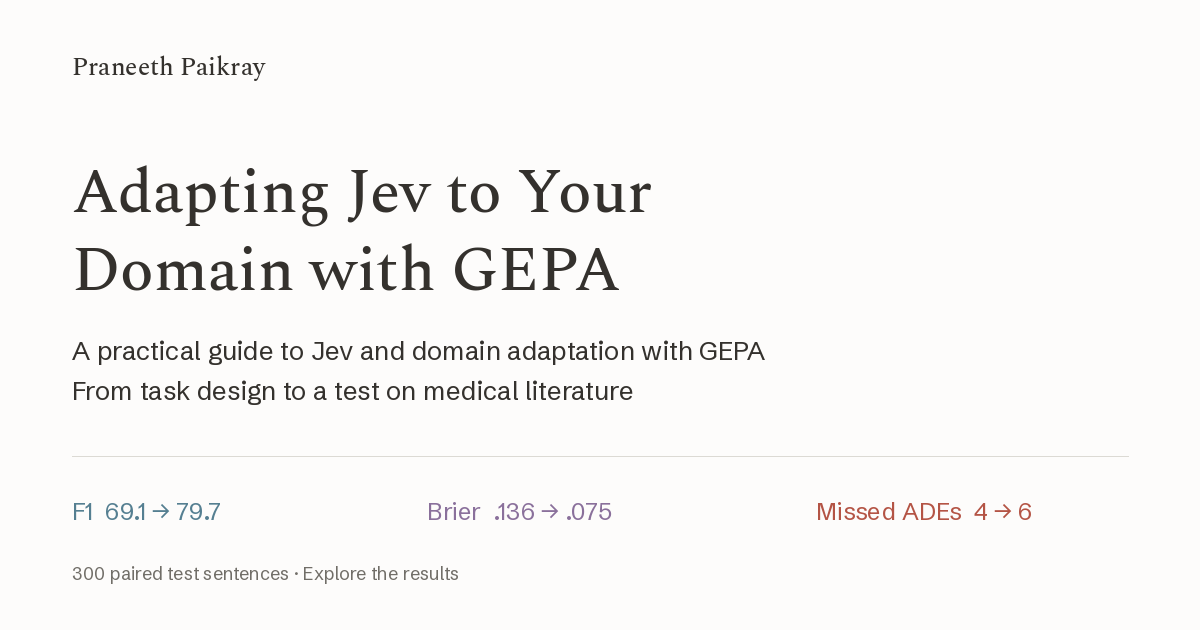 Adverse drug effect detection with GEPA