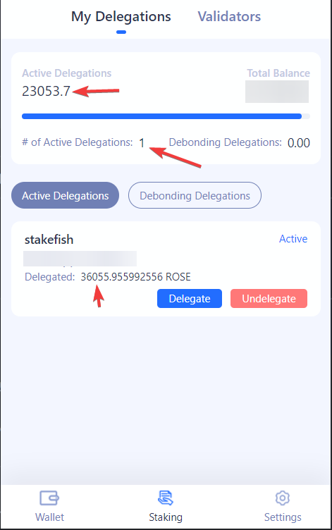 Total delegation in the staking tab