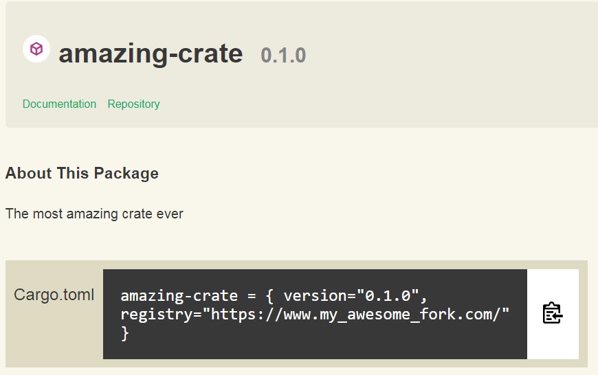 Example layout of crates.io with URL in fragment