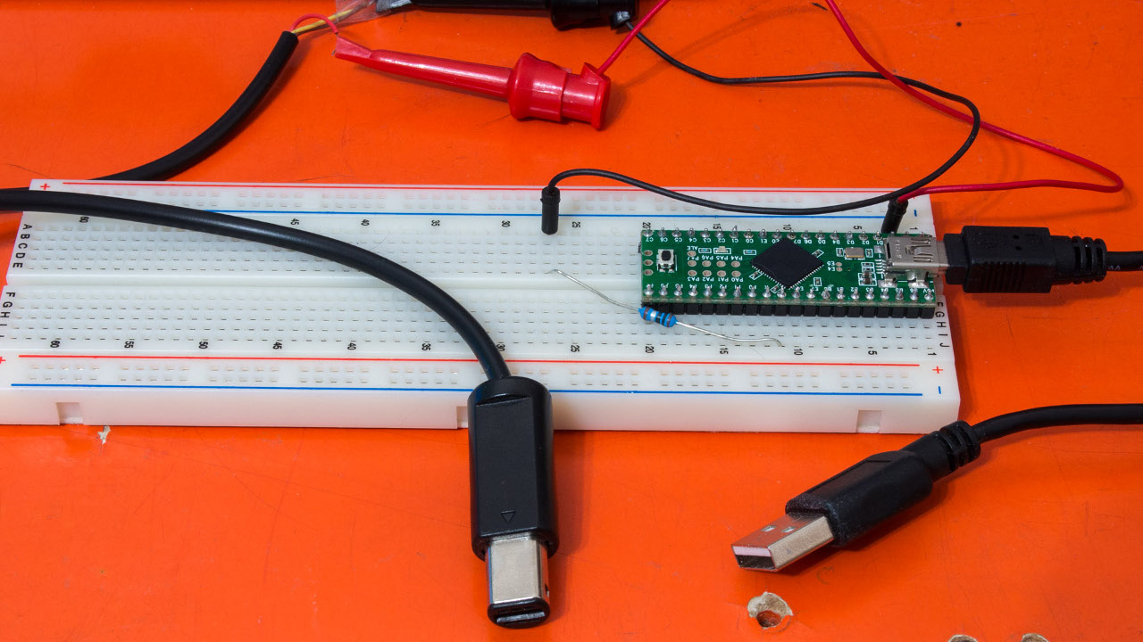 Teensy on breadboard with cables