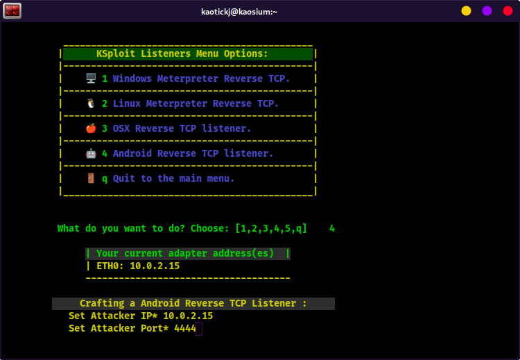 KSploit Listeners Menu Android Port