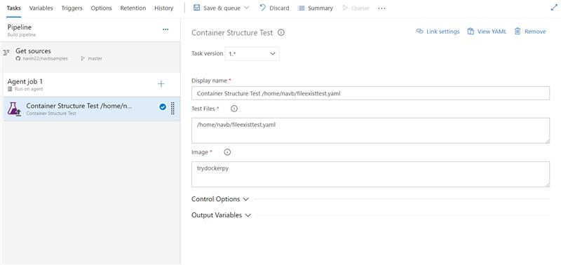 Container structure testing support in Azure