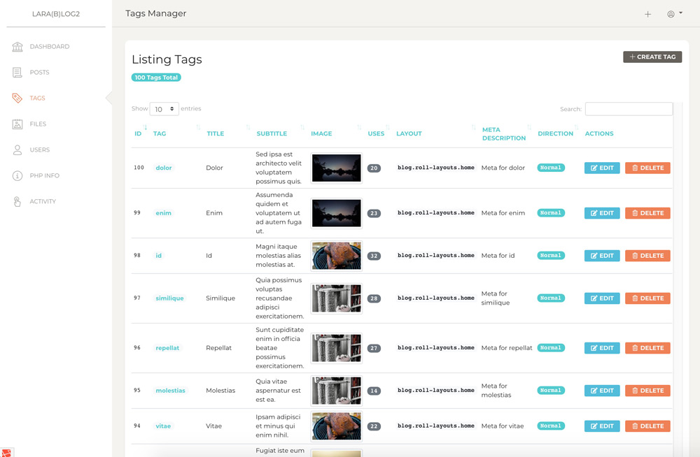 LaraBlog Admin Tags