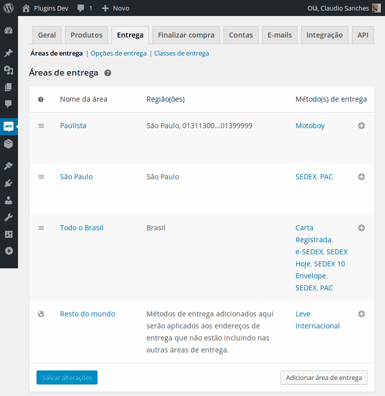 1. Configurações do plugin.