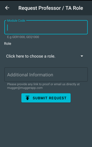 Screenshot of Prof/TA request form