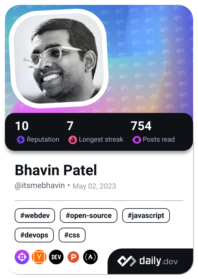 Bhavin Patel's Dev Card