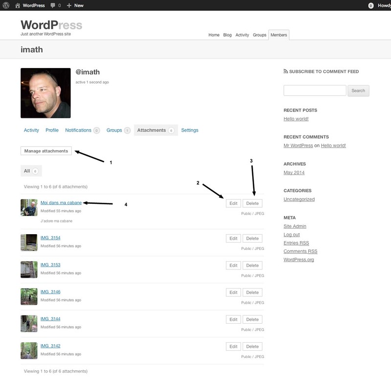 Attachments in user's profile page