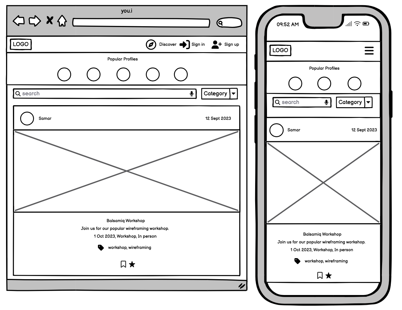 Logged out wireframe