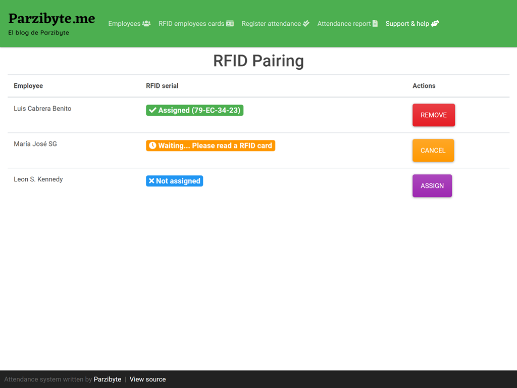 Attendance system in PHP and MySQL by using RFID tags