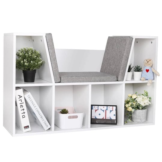 veikous-white-kid-storage-bench-bookcase-organizer-with-4-cube-and-2-shelf-1