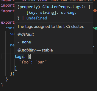 I can see the 'tags' on cluster constructor