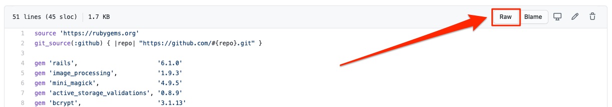 Finding the raw version of a Gemfile