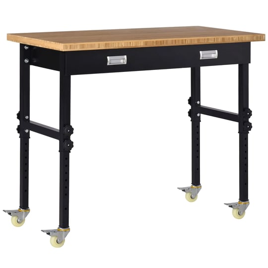 homcom-47-work-bench-with-drawer-height-adjustable-legs-bamboo-tabletop-workstation-tool-table-on-wh-1