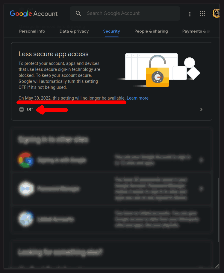Less secure apps & your Google Account