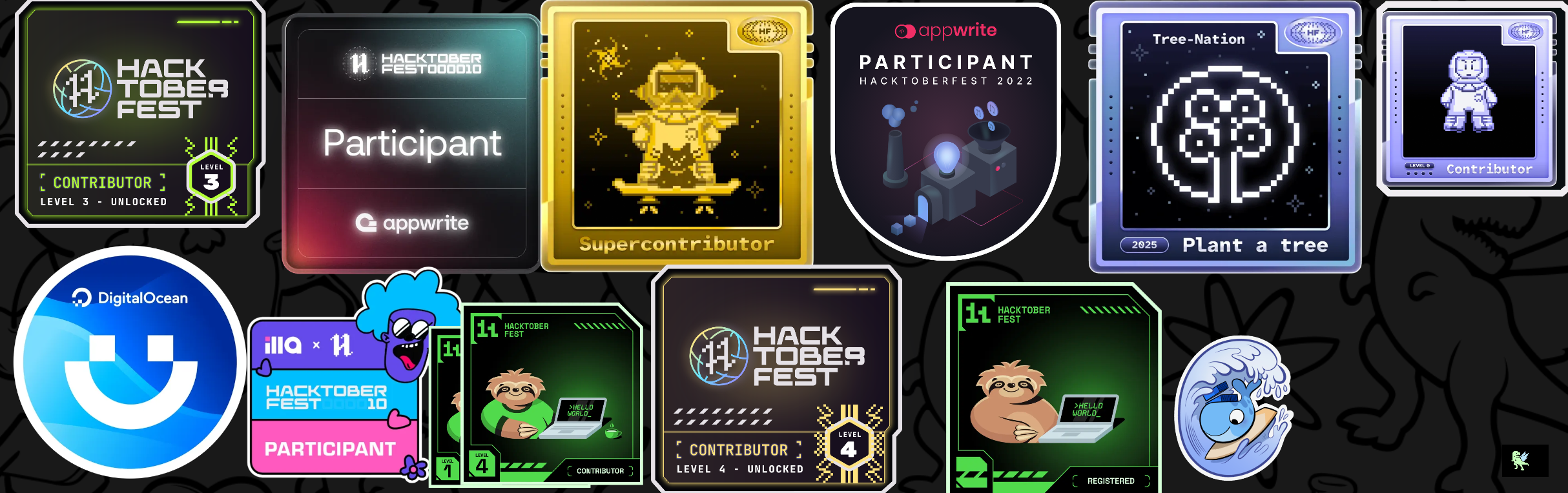 An image of @kunalv's Holopin badges, which is a link to view their full Holopin profile