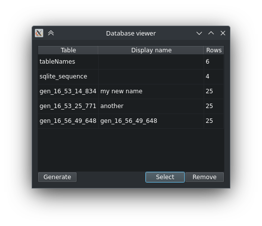 table selection widget