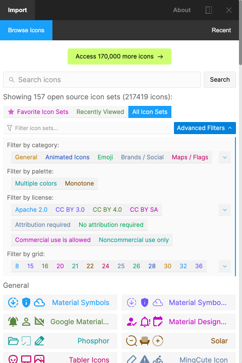 Iconify for Figma - icon sets filters