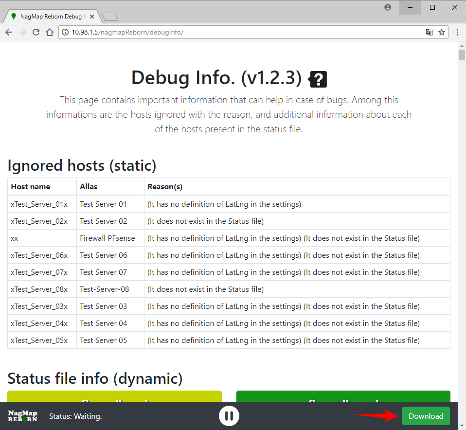 Debug page download button