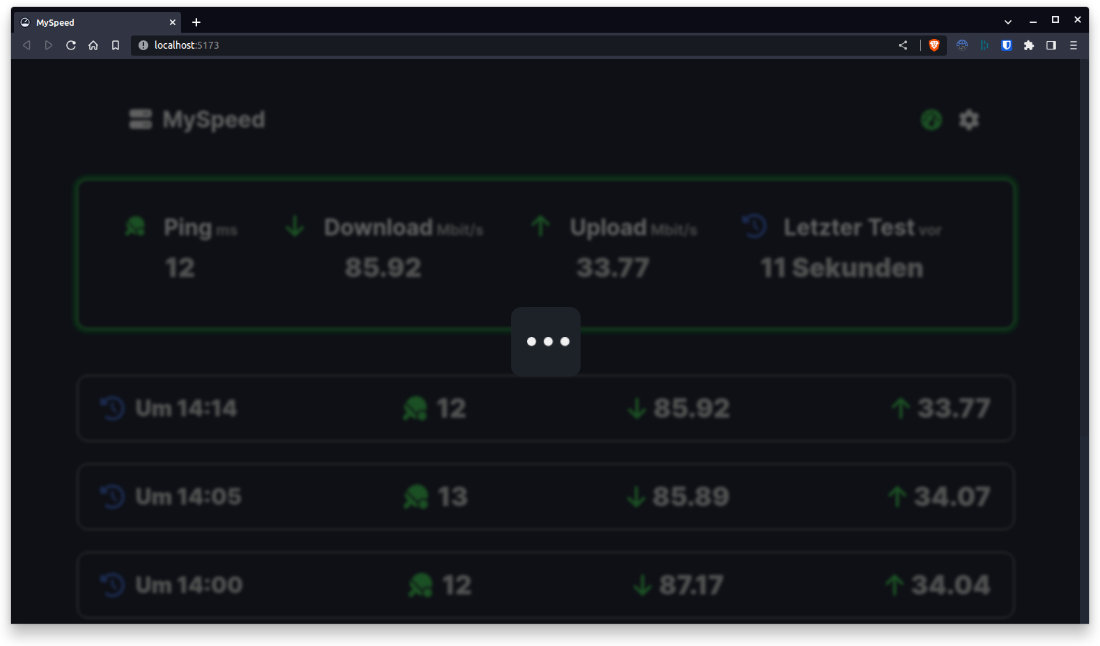 Seite während eines Speedtests