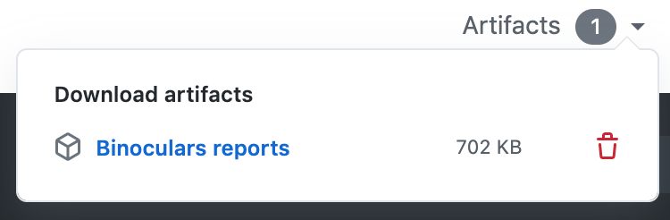 Binoculars GitHub action save artifacts
