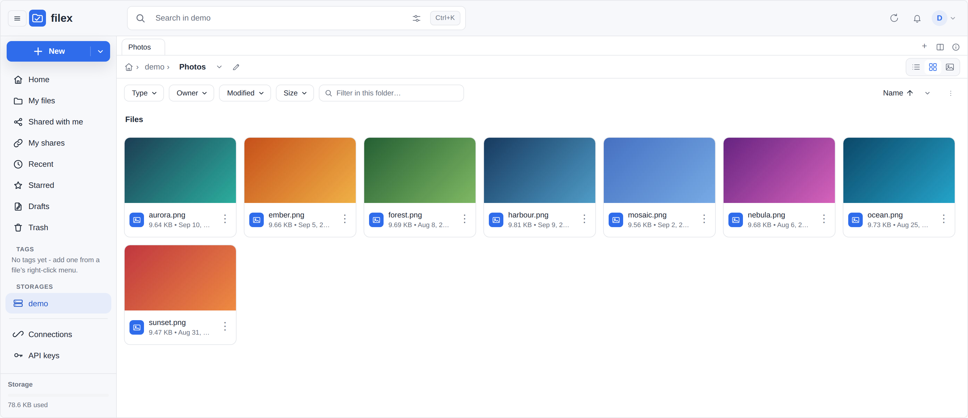 filex explorer - thumbnail grid
