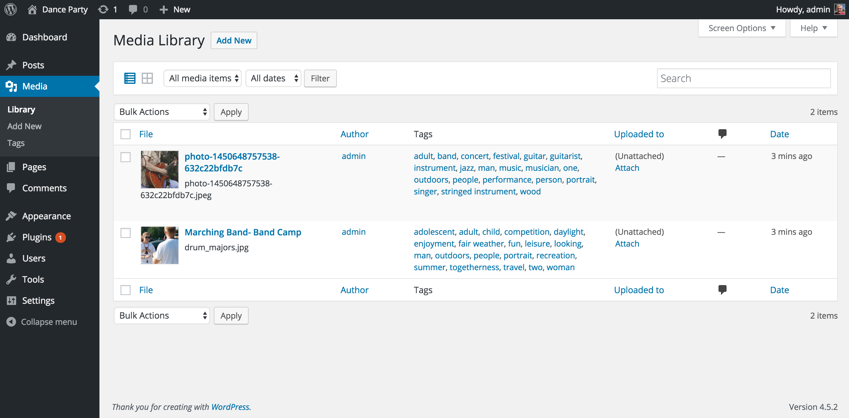 Filter media items by a specific tag when using the list view of the media library