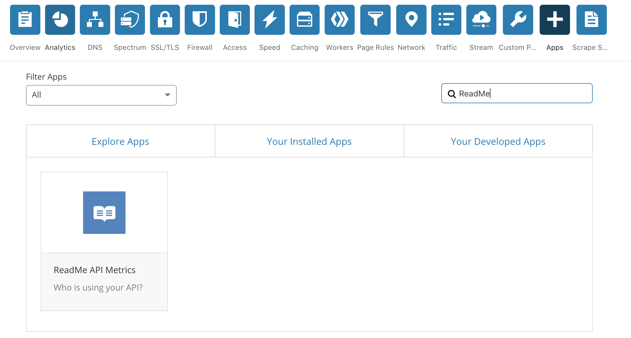 Cloudflare's App dashboard