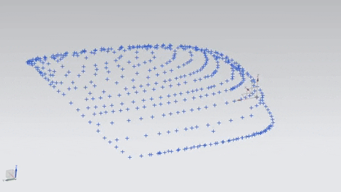 Gif of a rotating point cloud showing a scan of the outside of a mirror cap, with complex curvature.