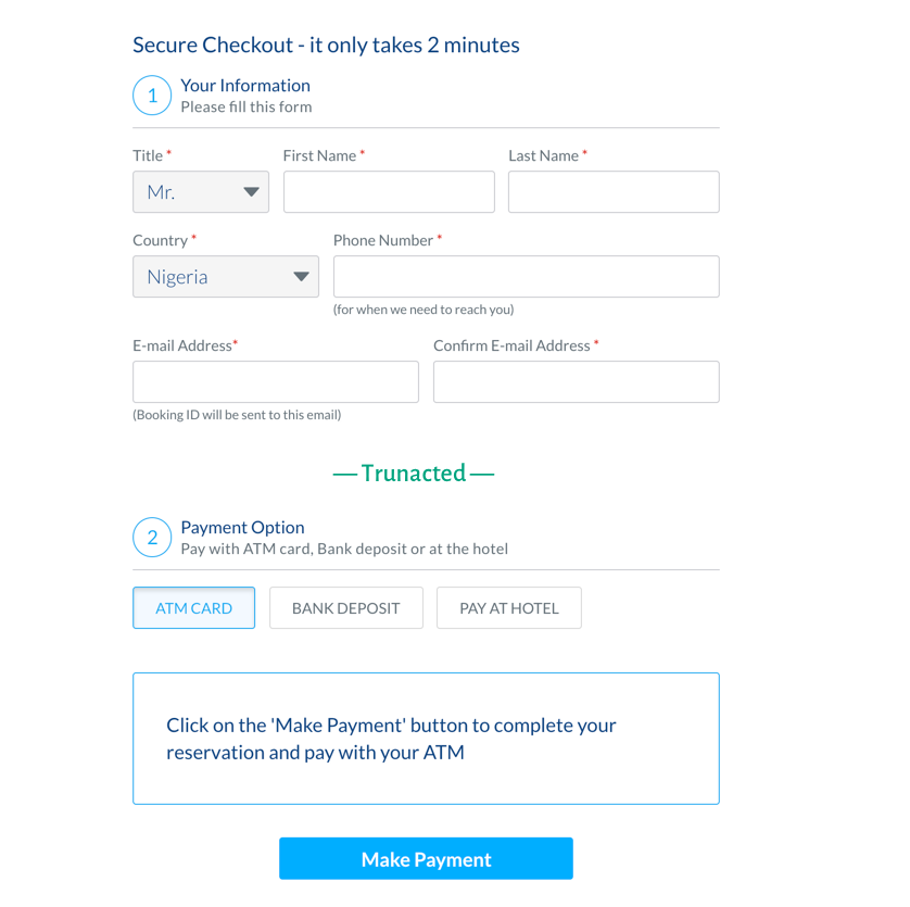 image source: https://blog.prototypr.io/creating-user-friendly-forms-46e3f7f4eef2 A truncated view of hotels.ng’s checkout page showing proper grouping of related fields