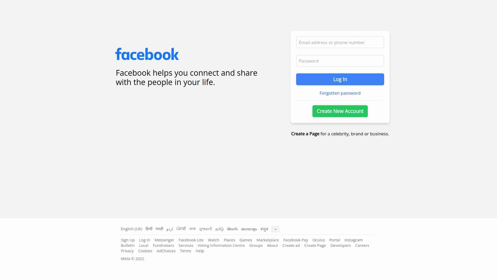 Facebook Login Page