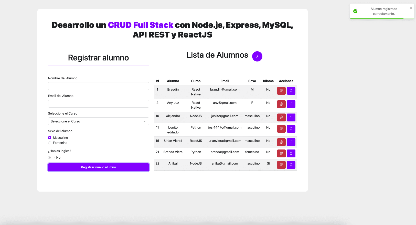 Crud full stack con Nodejs y ReactJS urian viera