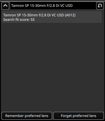 Lens Selection Dropdown