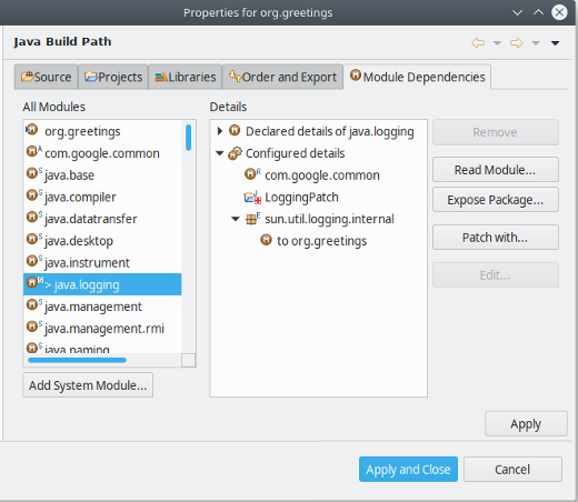 module dependencies cropped