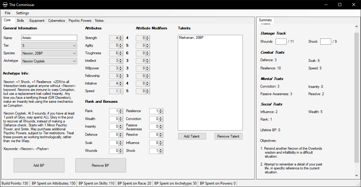 GitHub Warhammer Wrath and Glory character creator