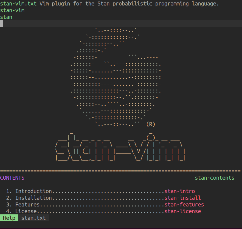 Screenshot of stan-vim syntax highlighting