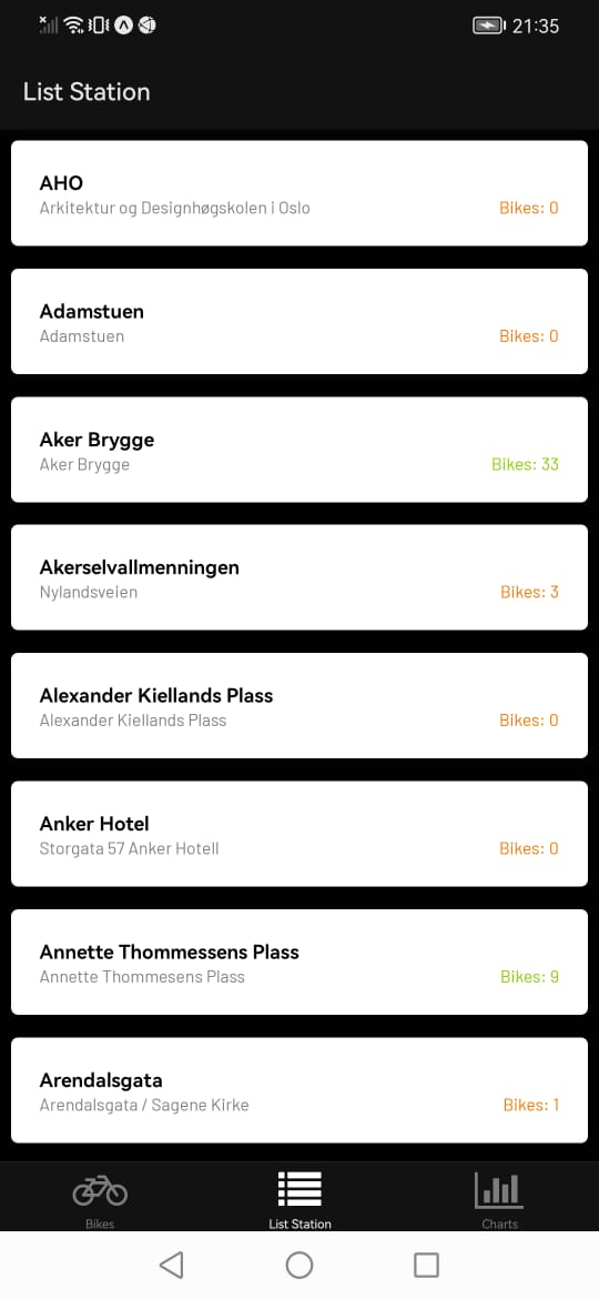 Image of a List Stations Bike in Android