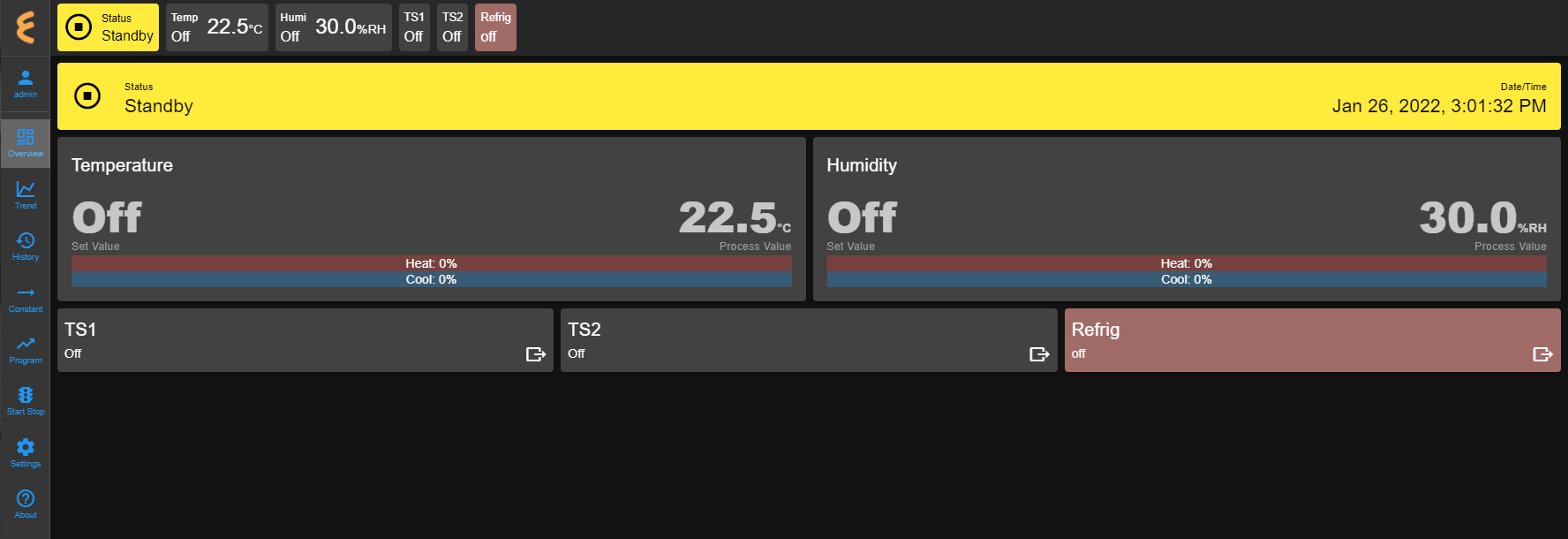 User Interface of ESPEC Web Controller, Version 3