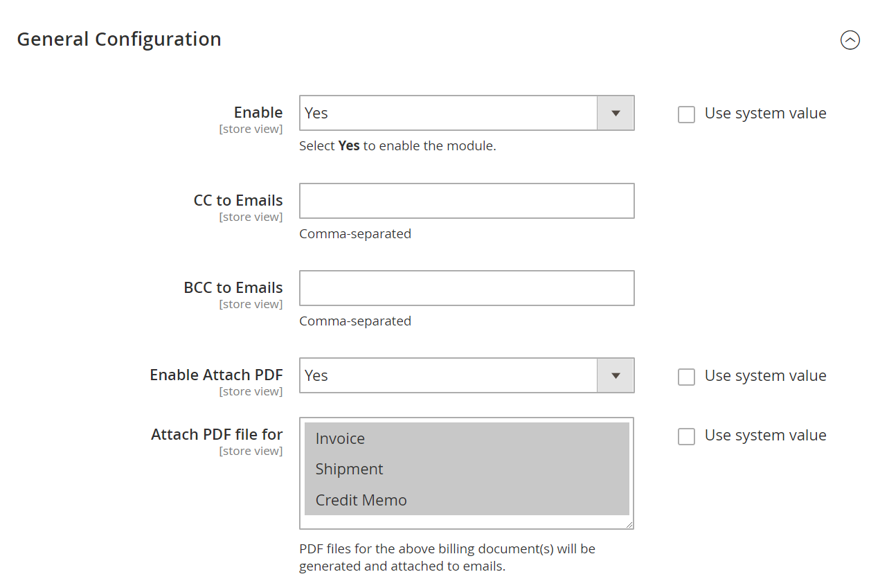 Magento 2 Email Attachment General Configuration