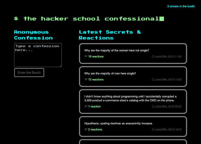 Hacker School Confessional screenshot