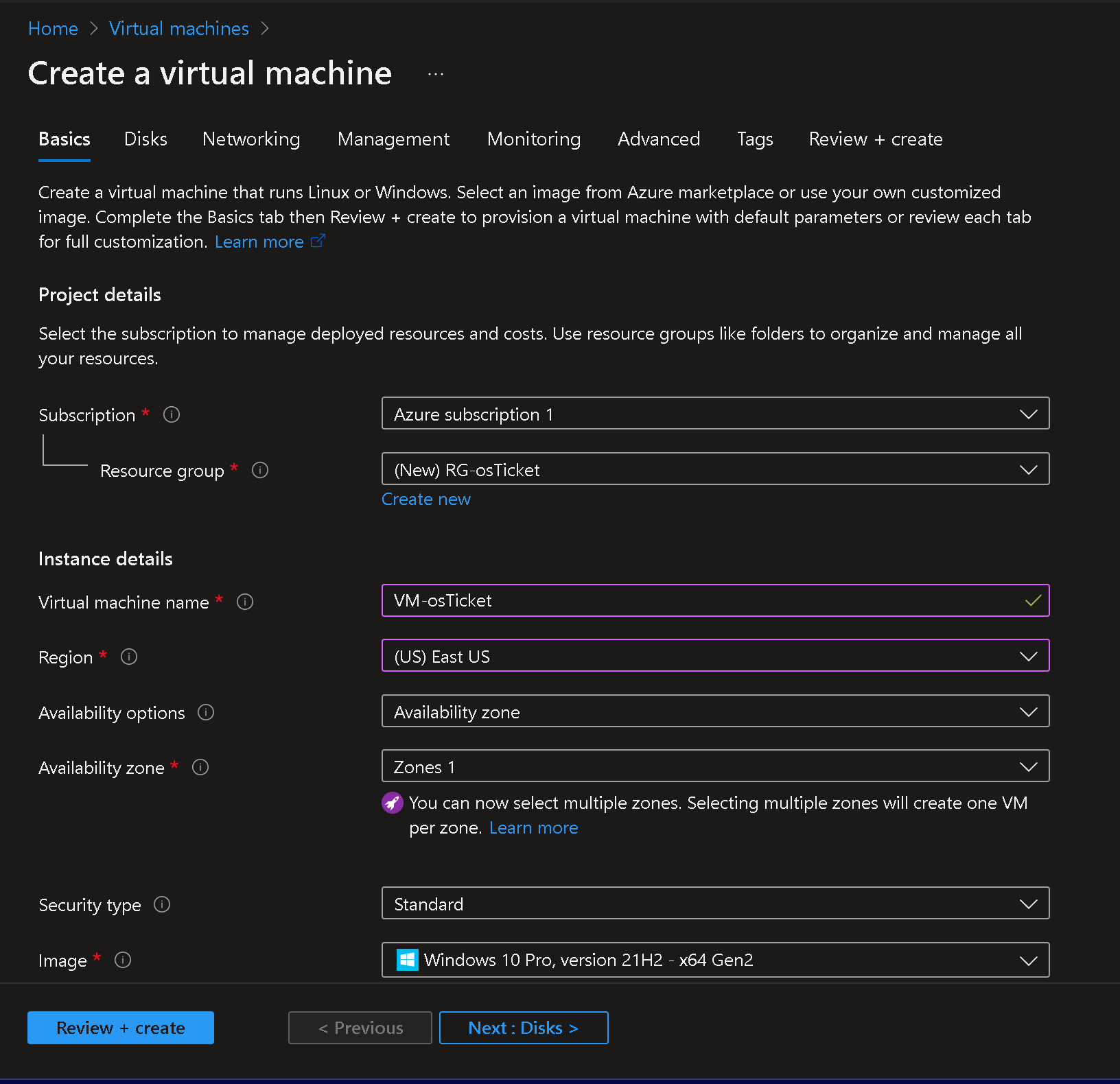 image of vm settings