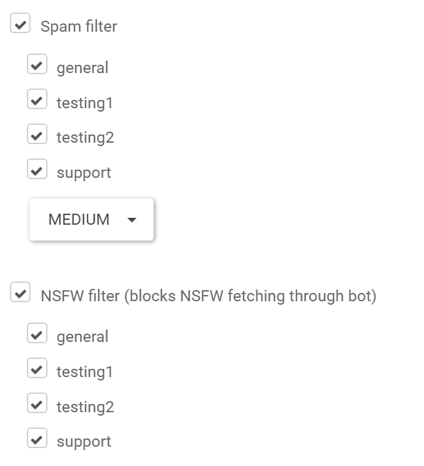 spam and nsfw filter options