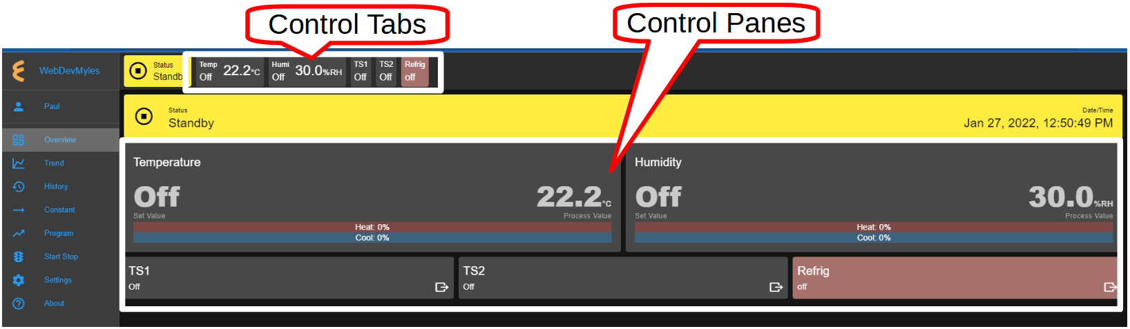 Parameter settings via control panes
