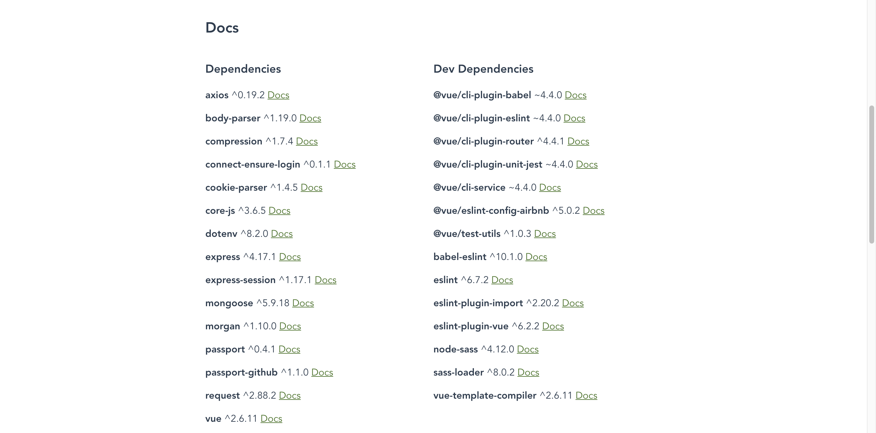 Repo view, doc links