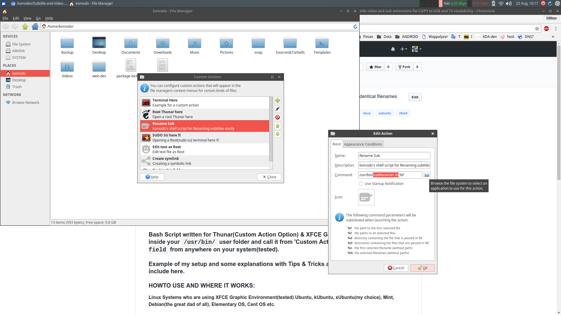 SubRenamer and on the right is COMMAND $PATH to Script /usr/bin/subRename.sh