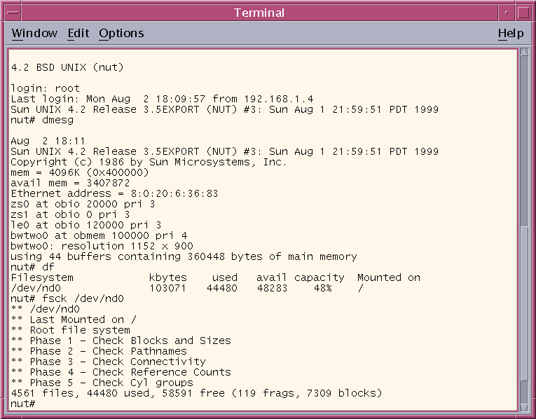 SunOS 3.5 running from ND